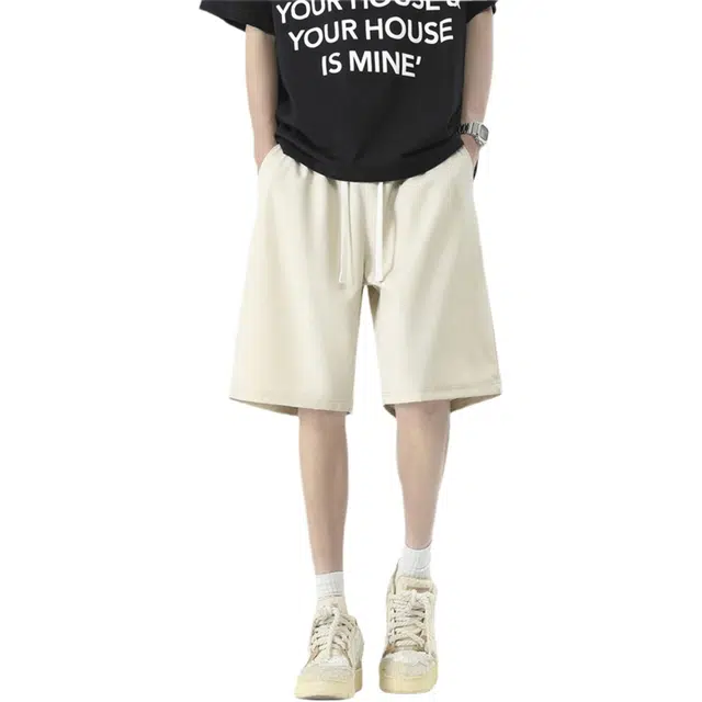 木林森 纯色简约舒适百搭复古跑步运动户外五分休闲短裤 男女同款