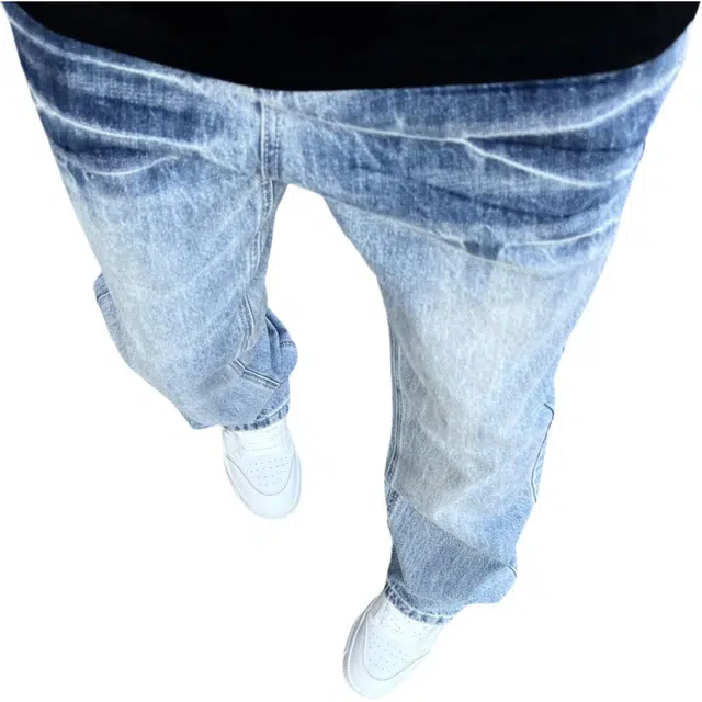 冈哉 高街潮流复古潮牌小众猫爪痕闪电纹设计个性水洗阔腿做旧弯刀百搭痞帅垂感宽松直筒日常通勤休闲牛仔裤 男女同款