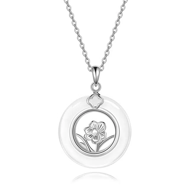 老凤祥 水仙花 新中式国潮经典设计十二花神 日常出行简约小众清雅高洁 玉髓 项链 女款