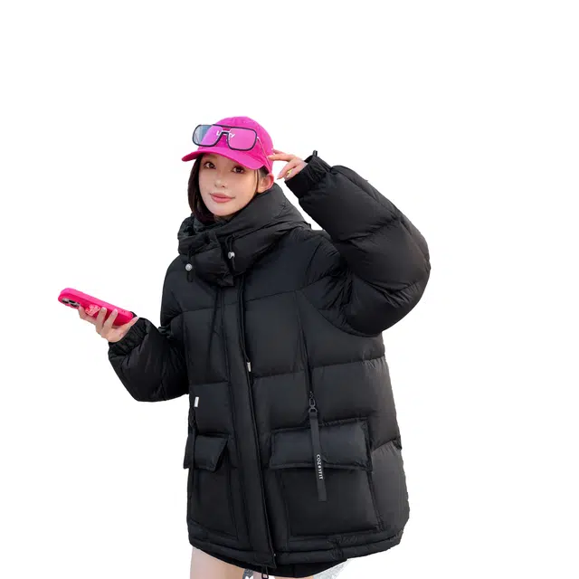 鸭鸭 撞色宽松休闲面包服羽绒服 女款