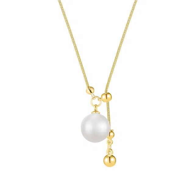 迷颂玛 金色珍珠抽拉 复古名媛风 小众设计可调节优雅气质 铜 项链 女款