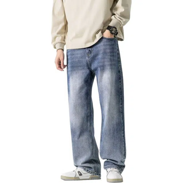 宝米卡 美式潮爆美式高街直筒牛仔裤 男女同款