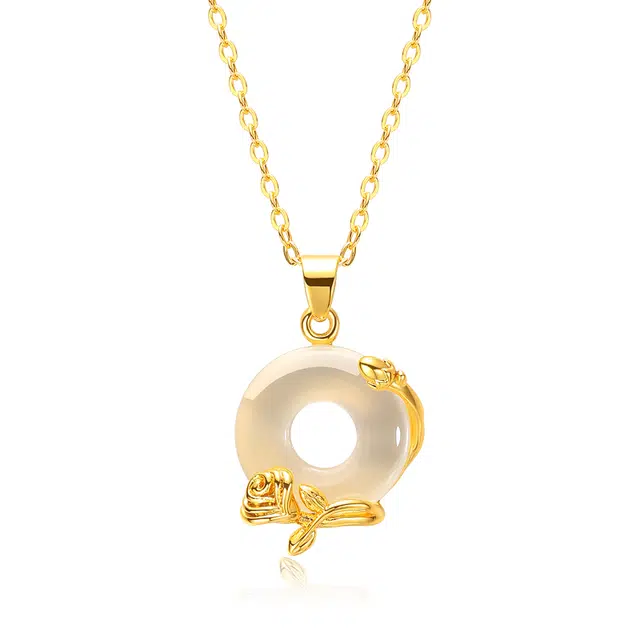 彗时 【爱在夕七】玫瑰花语的故事 网红爆款恋爱告白轻奢平安扣女朋友国风纳福新中式送福气素链百搭锁骨链 玉髓 玉石项链 女款