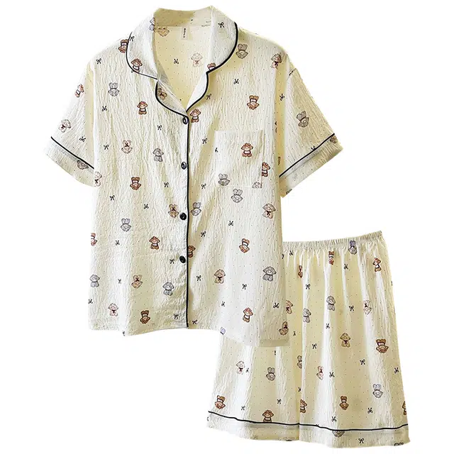 俏韵 翻领夏季卡通同我云朵棉舒适短袖甜美薄款家居服可外穿睡衣套装 女款