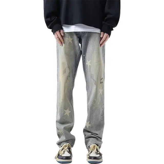 极限涡轮 美式高街设计感潮流原宿时尚气质简约潮文艺青春流行牛仔裤 男女同款