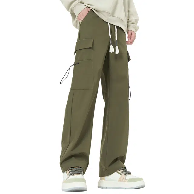 帕丁顿熊 纯色宽松大口袋抽绳百搭户外伞兵直筒休闲工装裤 男女同款