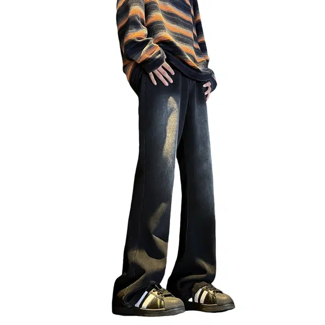 巴塞罗那足球俱乐部 美式复古高街风废土水洗弹力显瘦垂感百搭长裤微喇牛仔裤 男女同款