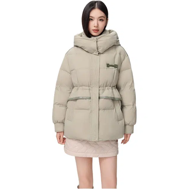 鸭鸭 简约拉链长袖连帽羽绒服 女款