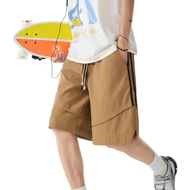 沐诚阳译 美式网眼条纹速干户外运动凉感工装五分休闲短裤 男款