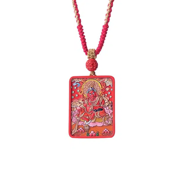 陌阡雪 藏式民族风彩绘康卡黄财神招财复古文玩#好运 朱砂 项链 男女同款情侣款