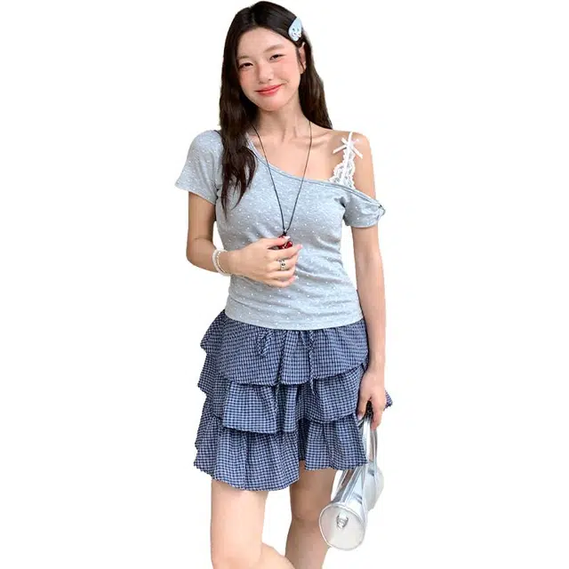 淑好百 格子双层标准韩系风高腰休闲短裙 女款