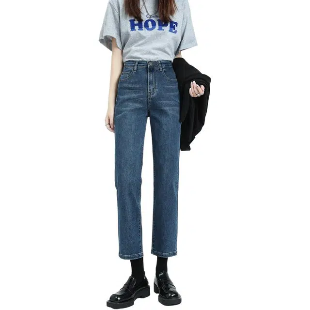 玫丝朵 法式高腰修身弹力九分牛仔裤 女款