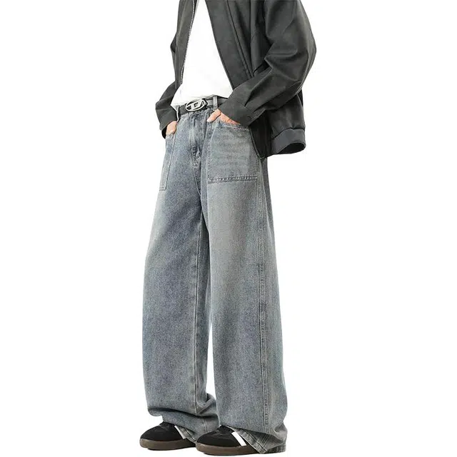 宝米卡 美式复古直筒垂感宽松潮牌长裤牛仔裤 男女同款