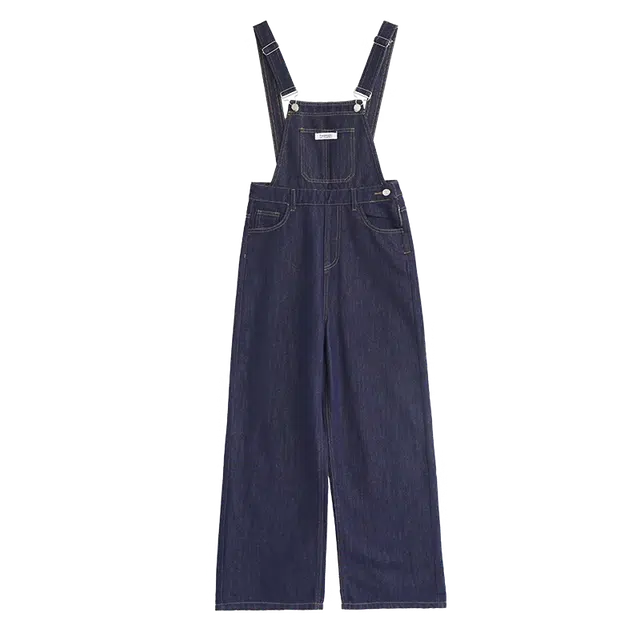 拾籍 学院风简约背带裤高腰宽松拖地牛仔裤 女款