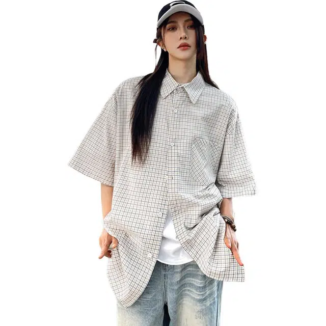 水中花 肌理感美式休闲翻领松弛感宽松高级感短袖衬衫 女款