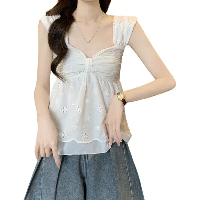 水中花 甜美韩版百搭娃娃上衣吊带 女款