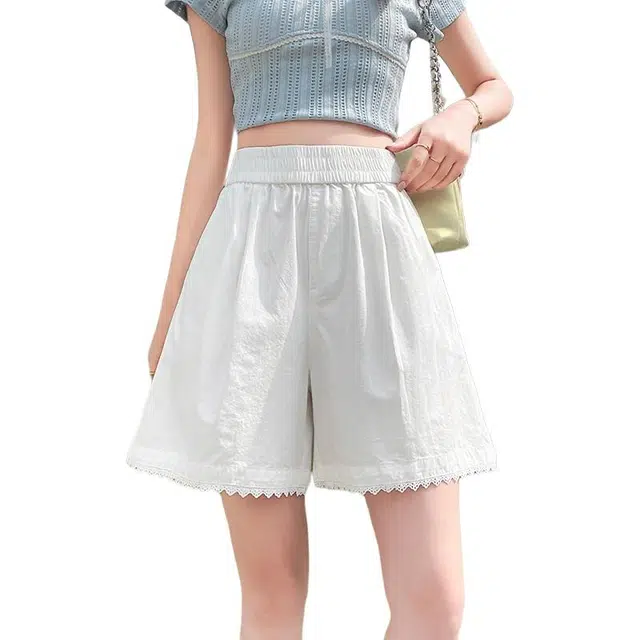 缪斯的诱惑 蕾丝花边百搭宽松阔腿裤休闲短裤 女款