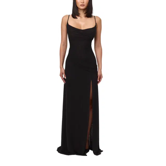 NAKED WARDROBE Mesh Draped Overlay Maxi Dress