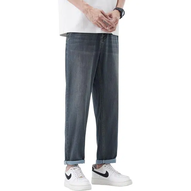 宝米卡 薄款宽松复古宽松学生夏季长裤牛仔裤 男女同款