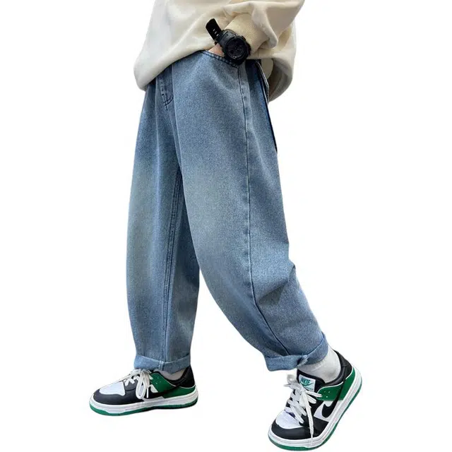 浪莎 休闲百搭字母印花舒适牛仔裤 青少年 蓝色