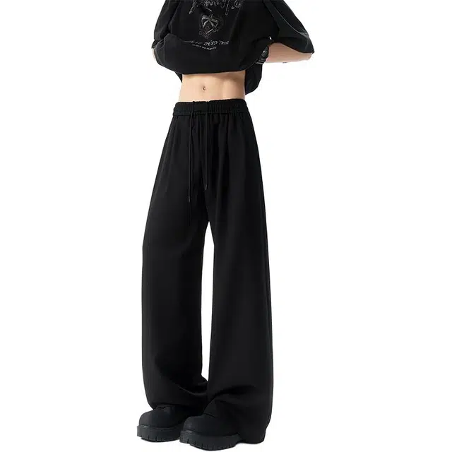 物质公式 美式复古高街嘻哈街头冰丝垂感直筒无性别主义透气亲肤舒适宽松抽绳系带休闲裤 男女同款