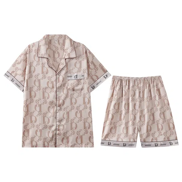 向薇 冰丝短袖夏季薄款翻领青少年大码可外穿家居服夏天睡衣套装 男款