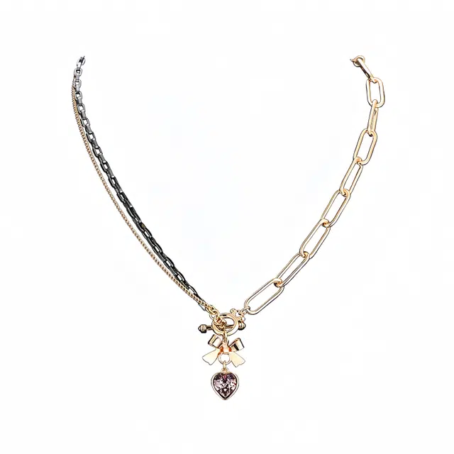 兰盈 心形水晶锁骨链轻奢小众原创设计 合金 项链 女款