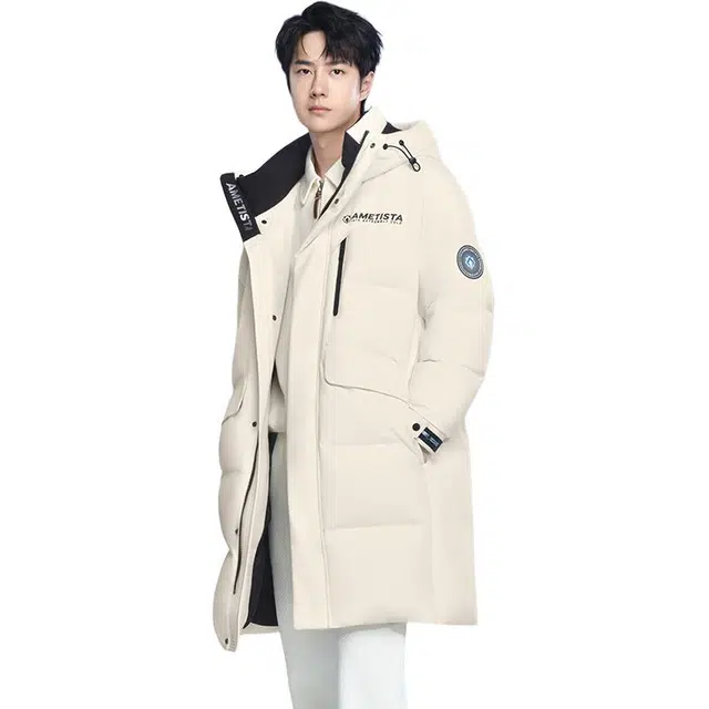 鸭鸭 中长款过膝时尚连帽加厚保暖羽绒服 男女同款