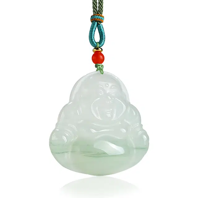 印象眸 玉佛公 新中式古风经典大肚弥勒佛玉吊坠 天山翠 项链 男女同款情侣款