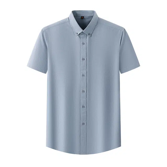 老爷车 夏季休闲翻领纯色含棉莱赛尔舒适透气短袖商务衬衫 男款