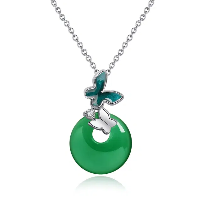 帝苏行 蝶舞翠圆光彩夺目 新中式国潮 吉祥如意平安顺遂 好运 简约小众设计 玉髓 项链 女款