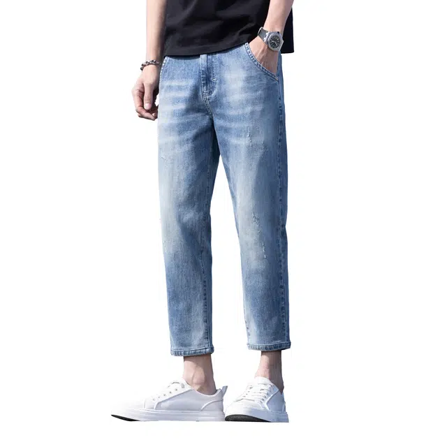 帝狼牛 时尚都市高端品质舒适百搭水洗做旧薄款透气复古耐磨修身小直筒牛仔裤 男女同款