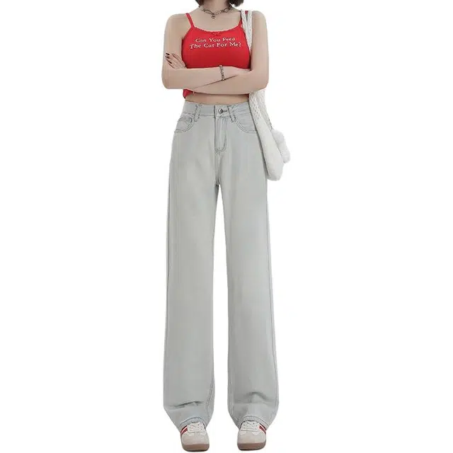 玫丝朵 复古时尚简约百搭高腰阔腿拖地牛仔裤 女款