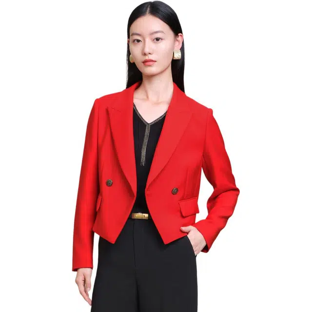 玖姿安娜蔻 纯色短款通勤西装 女款 大红