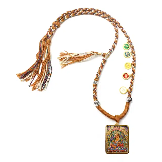 玉临门 国风招财纳福黄财神唐卡热贡手绘 合金 项链 男女同款情侣款