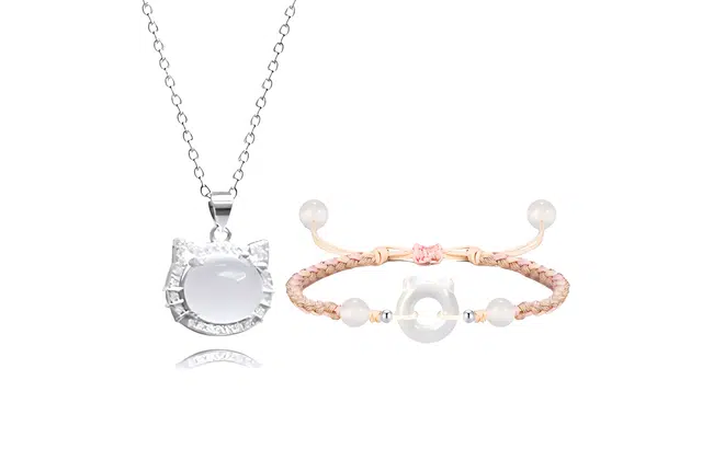 迎百宝 甜心猫咪日记 新中式国风可爱灵动少女心 平安喜乐平安扣清透温柔气质百搭清冷感招财猫套转 织物 手绳 男女同款情侣款