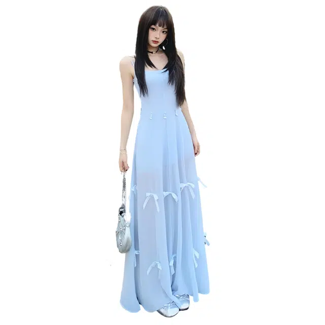 纤丝鸟 舒适时尚休闲简约吊带连衣裙 女款