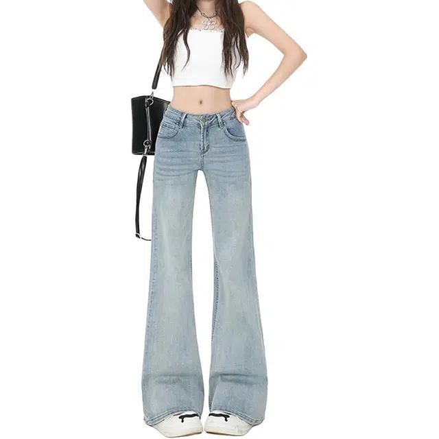 如续 低腰微喇叭女夏季裤子黑牛同款喇叭裤牛仔裤 女款