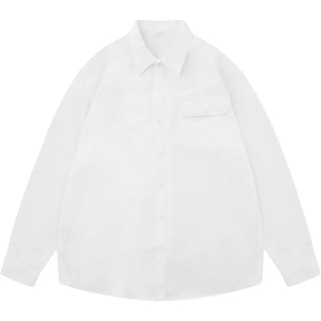 零氏 美式复古高街潮流纯色基础款成衣水洗单排扣口袋学院风时尚痞帅简约日常休闲通勤百搭宽松长袖衬衫 男女同款