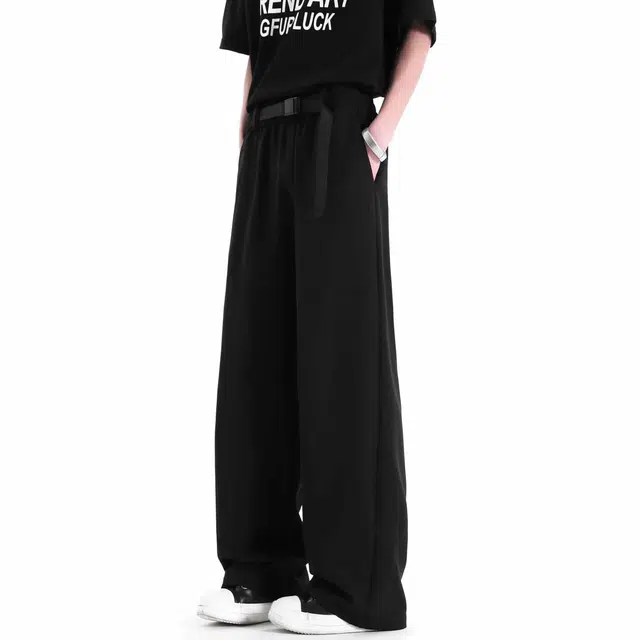 颂希尔 美式复古腰带设计直筒西裤垂感高级感阔腿拼接休闲裤 男女同款