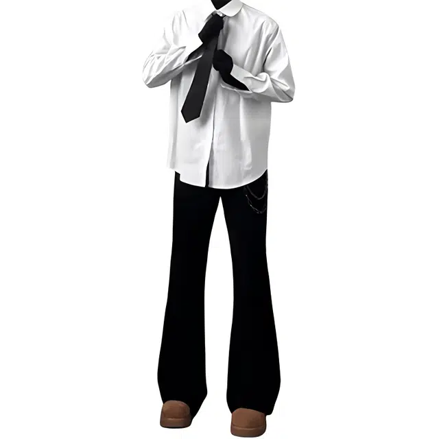 黑马漫画 美式微喇纯色垂感直筒弯刀休闲裤 男女同款 墨黑