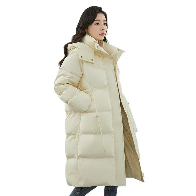 鸭鸭 百搭收腰连帽加厚纯色长袖羽绒服 女款
