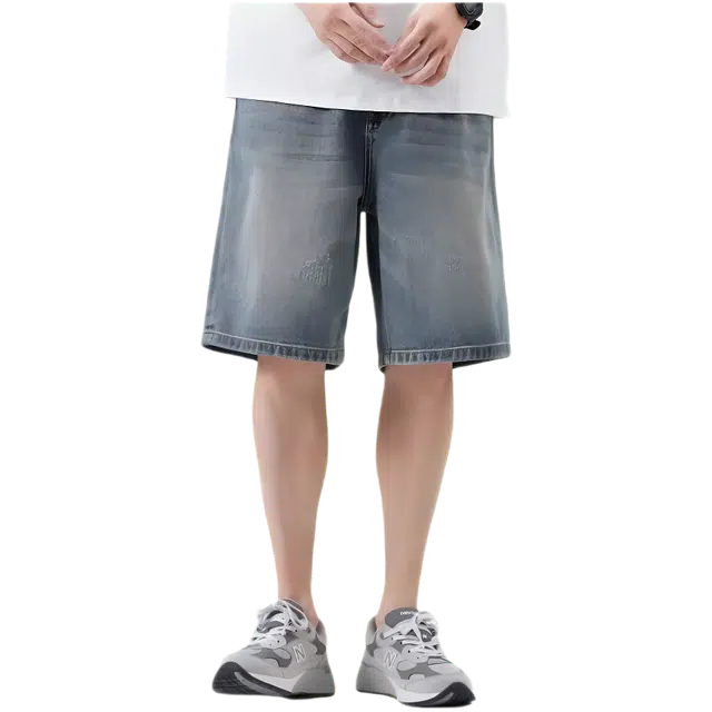 木木兔 美式水洗做旧休闲潮牌百搭时尚小众设计感直筒五分裤牛仔短裤 男款