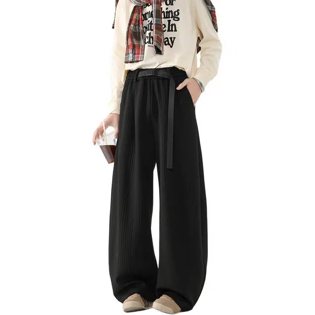 顶峰保罗 肌理感冰丝透气速干阔腿长裤无性别主义潮牌宽松舒适小众百搭慵懒风拖地休闲裤 男女同款