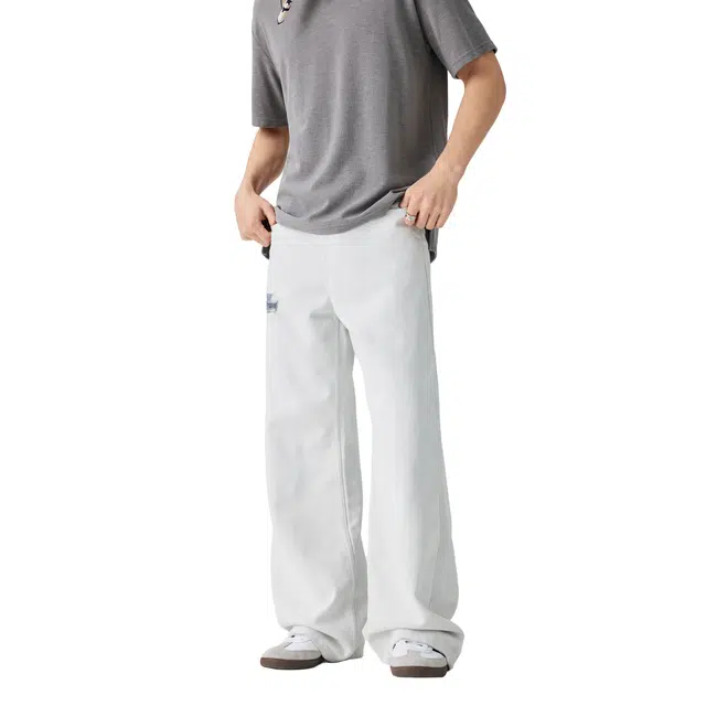 帝狼牛 双纱灰凉感个性破洞设计松弛慵懒复古水洗宽松基础款直筒休闲裤 男女同款