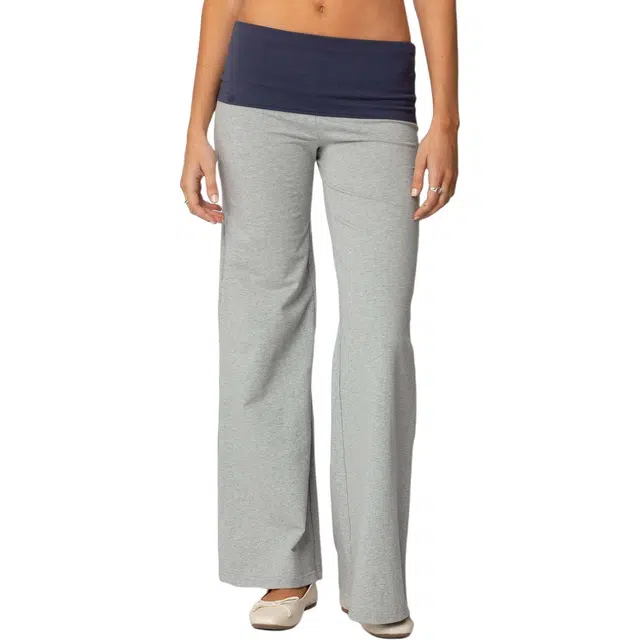 edikted Wide Leg Contrast Fold Over Pants
