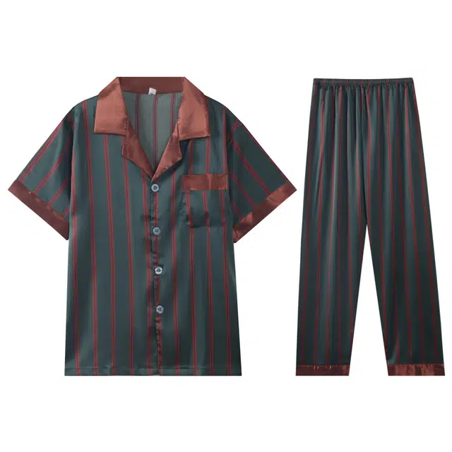 向薇 冰丝短袖夏季薄款青少年大码家居服可外穿夏天  睡衣套装 男款