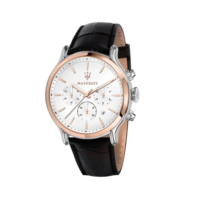 Maserati Quartz Leather Strap Watch White Dial