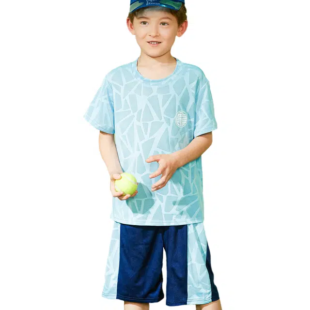 十月妈咪 圆领简约舒适短袖上衣松紧腰短裤休闲运动套装 儿童款