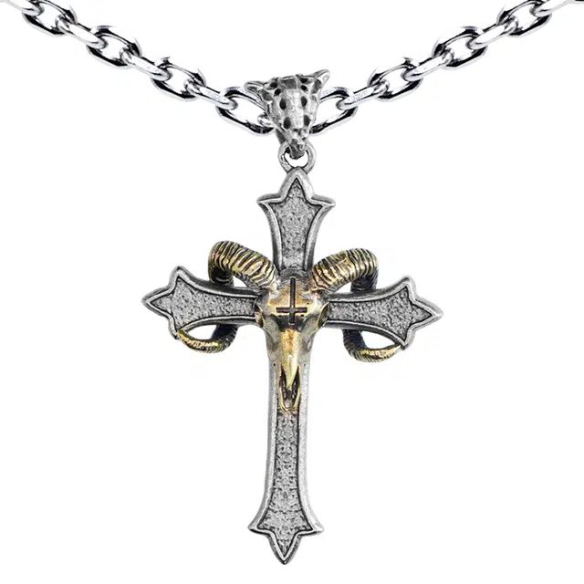 【免费刻字】 白木黑冰 撒旦圣架十字架 原创小众设计高级感 潮流 银合金 铜 项链 男 礼盒